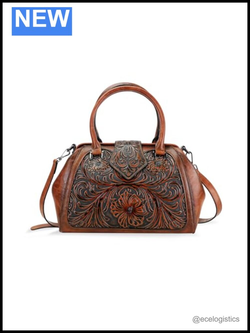 Vintage Embossed Faux Leather Crossbody Tote Bag Satchel Adjustable Strap